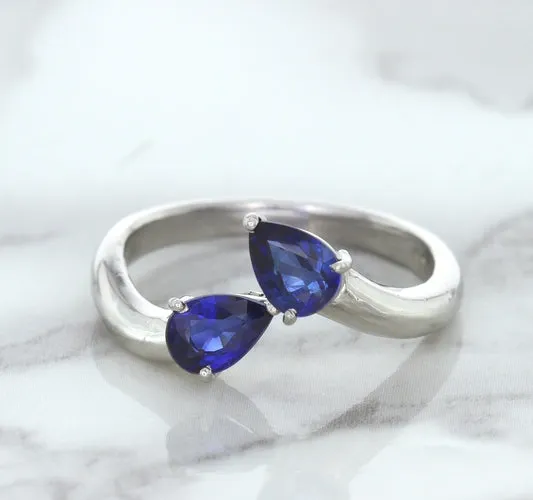 1.11ctw Pear Blue Sapphire Snakehead Ring in 14K White Gold
