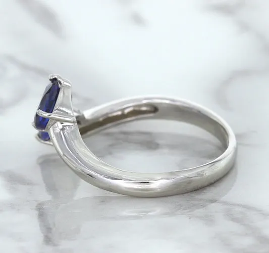 1.11ctw Pear Blue Sapphire Snakehead Ring in 14K White Gold