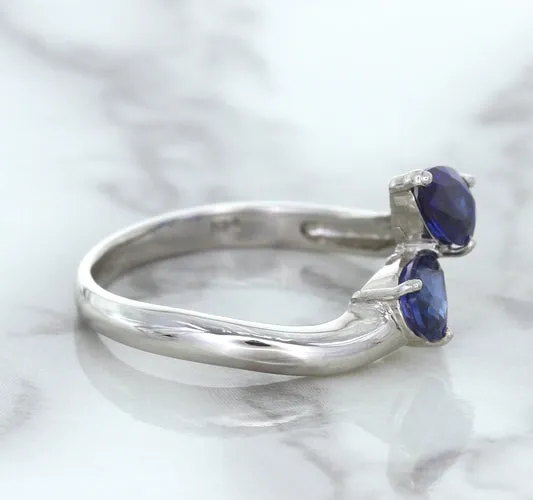 1.11ctw Pear Blue Sapphire Snakehead Ring in 14K White Gold