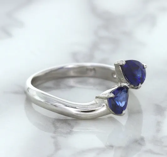 1.11ctw Pear Blue Sapphire Snakehead Ring in 14K White Gold
