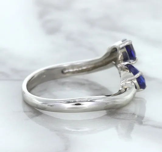 1.11ctw Pear Blue Sapphire Snakehead Ring in 14K White Gold