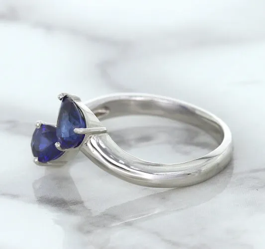 1.11ctw Pear Blue Sapphire Snakehead Ring in 14K White Gold