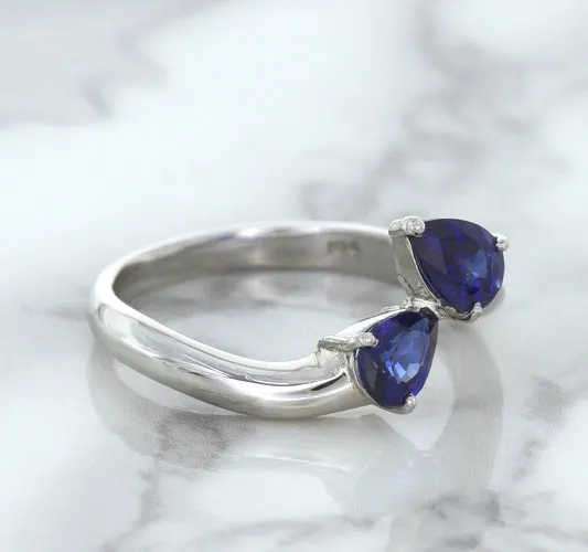 1.11ctw Pear Blue Sapphire Snakehead Ring in 14K White Gold