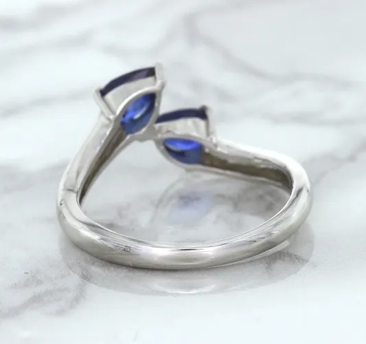 1.11ctw Pear Blue Sapphire Snakehead Ring in 14K White Gold