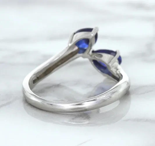1.11ctw Pear Blue Sapphire Snakehead Ring in 14K White Gold