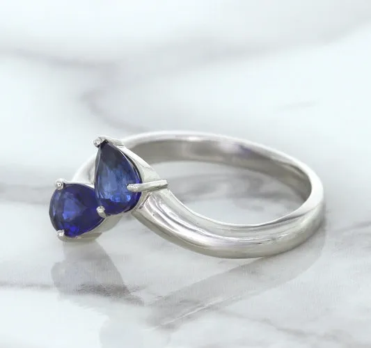 1.11ctw Pear Blue Sapphire Snakehead Ring in 14K White Gold
