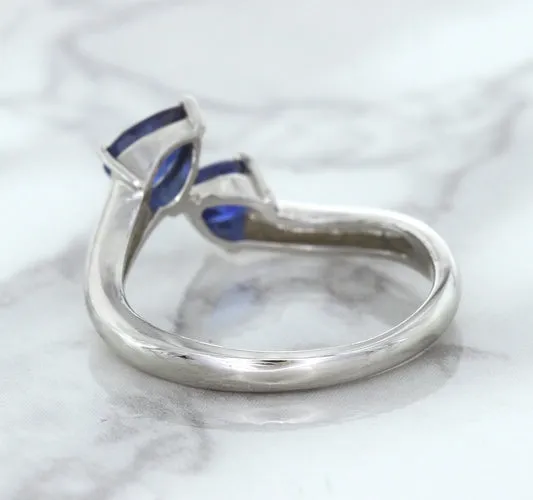 1.11ctw Pear Blue Sapphire Snakehead Ring in 14K White Gold