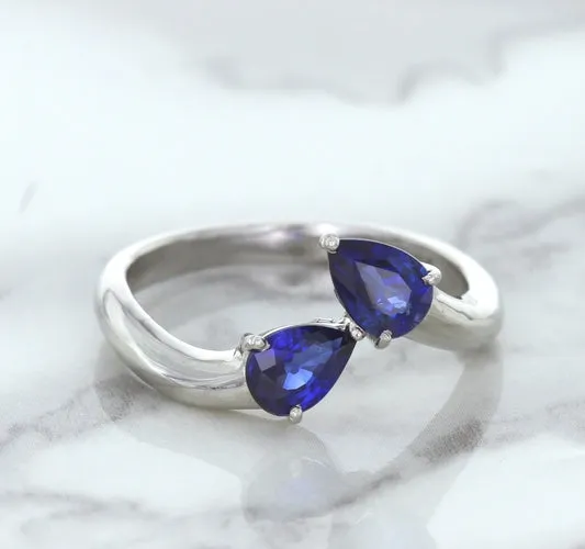 1.11ctw Pear Blue Sapphire Snakehead Ring in 14K White Gold