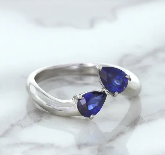 1.11ctw Pear Blue Sapphire Snakehead Ring in 14K White Gold