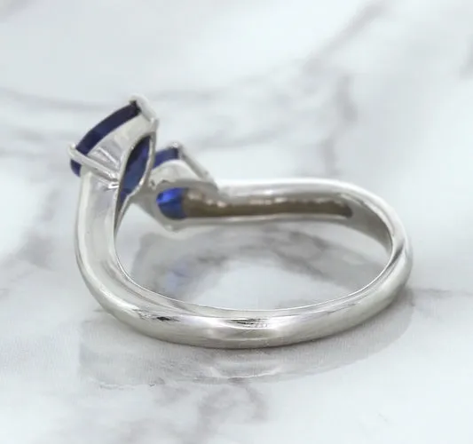 1.11ctw Pear Blue Sapphire Snakehead Ring in 14K White Gold