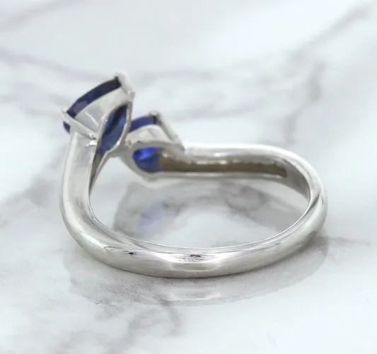 1.11ctw Pear Blue Sapphire Snakehead Ring in 14K White Gold