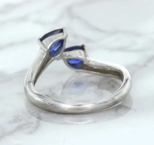 1.11ctw Pear Blue Sapphire Snakehead Ring in 14K White Gold
