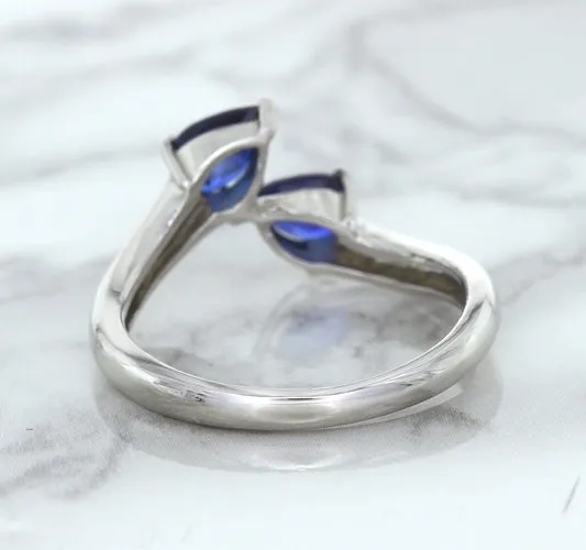 1.11ctw Pear Blue Sapphire Snakehead Ring in 14K White Gold