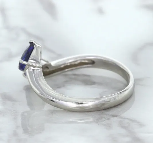 1.11ctw Pear Blue Sapphire Snakehead Ring in 14K White Gold