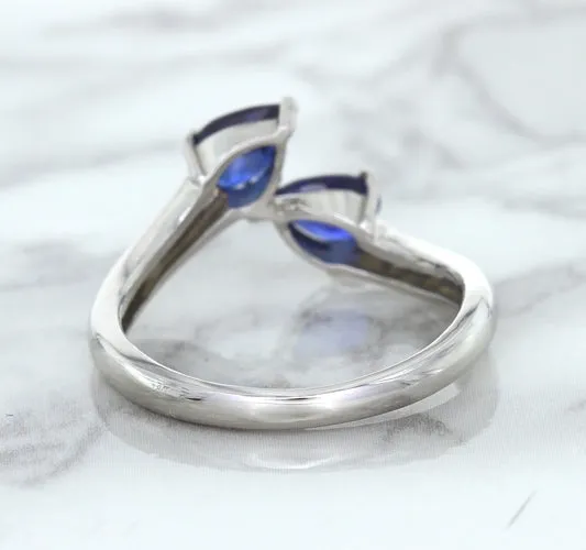 1.11ctw Pear Blue Sapphire Snakehead Ring in 14K White Gold