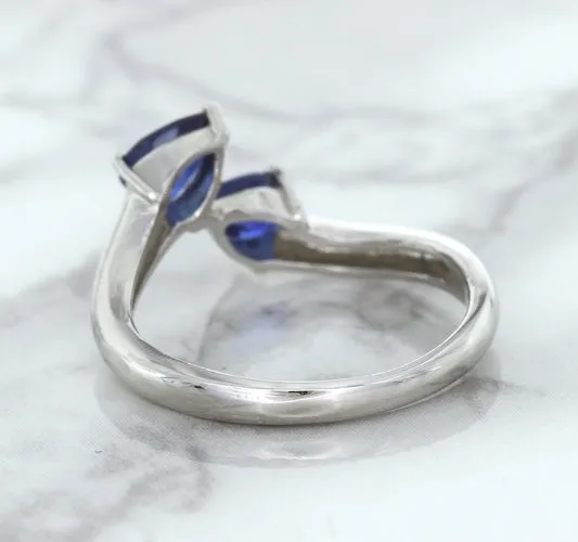 1.11ctw Pear Blue Sapphire Snakehead Ring in 14K White Gold