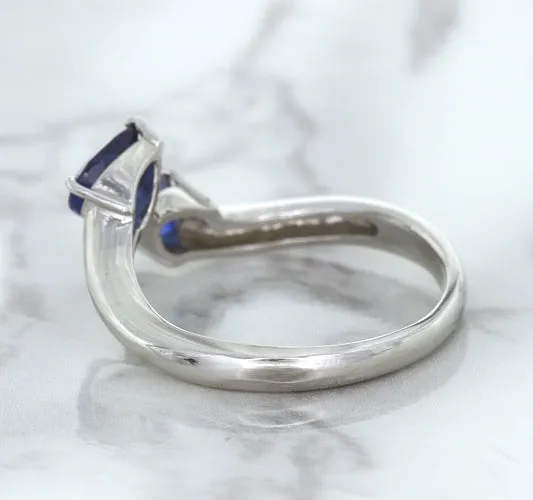1.11ctw Pear Blue Sapphire Snakehead Ring in 14K White Gold