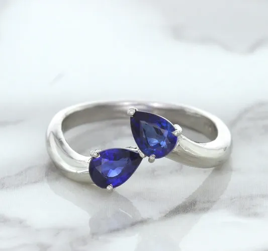 1.11ctw Pear Blue Sapphire Snakehead Ring in 14K White Gold
