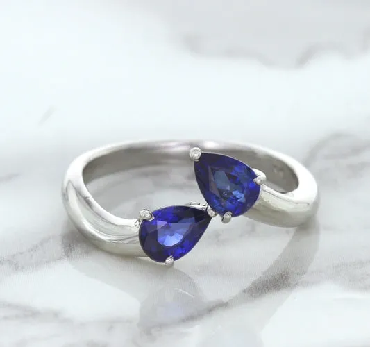 1.11ctw Pear Blue Sapphire Snakehead Ring in 14K White Gold