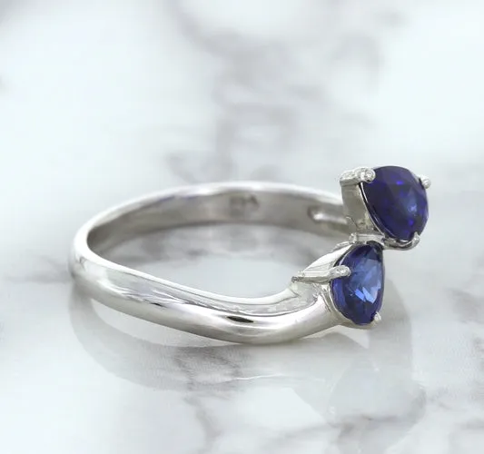 1.11ctw Pear Blue Sapphire Snakehead Ring in 14K White Gold