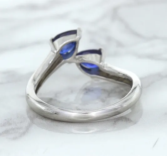 1.11ctw Pear Blue Sapphire Snakehead Ring in 14K White Gold