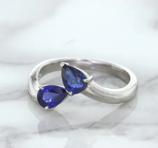 1.11ctw Pear Blue Sapphire Snakehead Ring in 14K White Gold