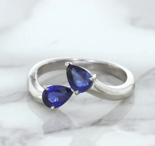 1.11ctw Pear Blue Sapphire Snakehead Ring in 14K White Gold