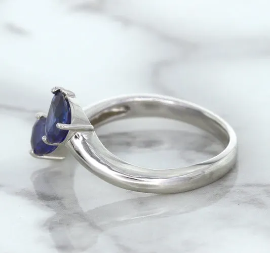 1.11ctw Pear Blue Sapphire Snakehead Ring in 14K White Gold