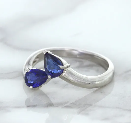 1.11ctw Pear Blue Sapphire Snakehead Ring in 14K White Gold