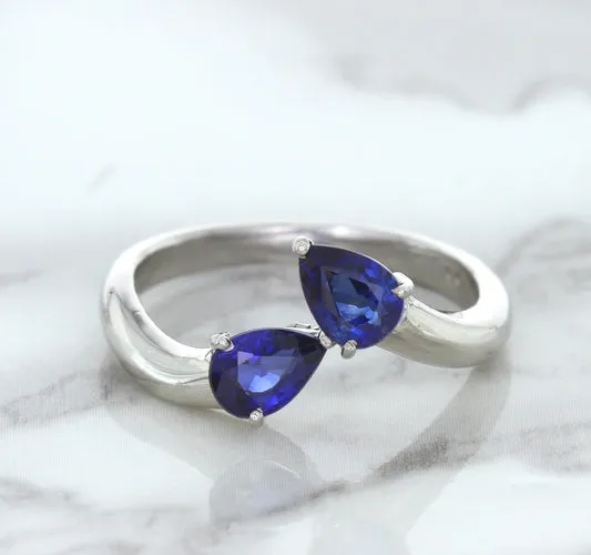 1.11ctw Pear Blue Sapphire Snakehead Ring in 14K White Gold