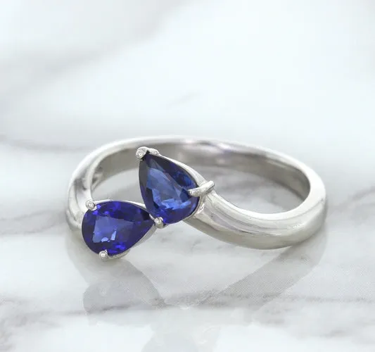 1.11ctw Pear Blue Sapphire Snakehead Ring in 14K White Gold
