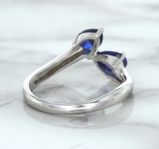 1.11ctw Pear Blue Sapphire Snakehead Ring in 14K White Gold