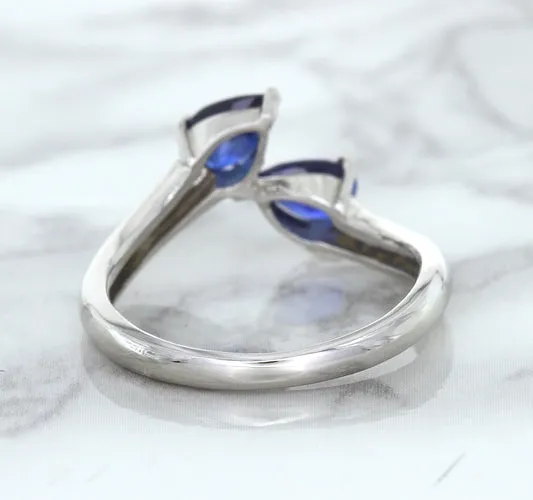 1.11ctw Pear Blue Sapphire Snakehead Ring in 14K White Gold