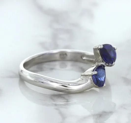 1.11ctw Pear Blue Sapphire Snakehead Ring in 14K White Gold