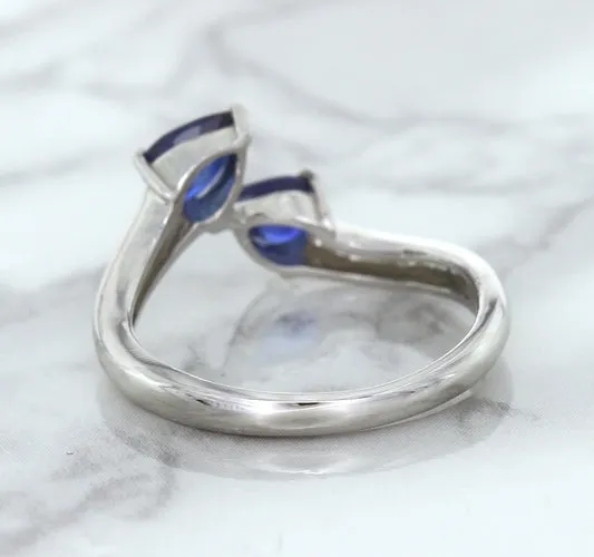 1.11ctw Pear Blue Sapphire Snakehead Ring in 14K White Gold