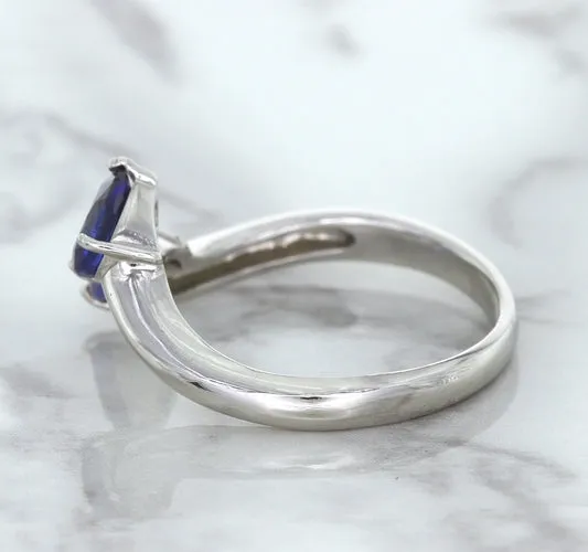 1.11ctw Pear Blue Sapphire Snakehead Ring in 14K White Gold