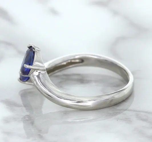 1.11ctw Pear Blue Sapphire Snakehead Ring in 14K White Gold