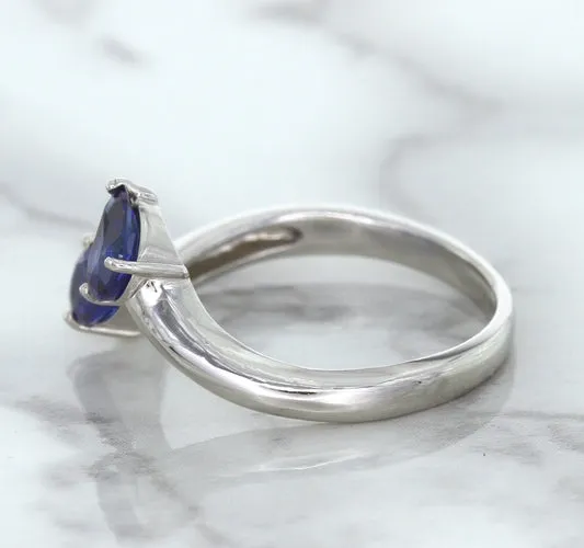 1.11ctw Pear Blue Sapphire Snakehead Ring in 14K White Gold