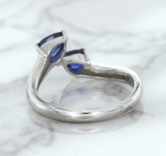 1.11ctw Pear Blue Sapphire Snakehead Ring in 14K White Gold