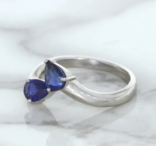 1.11ctw Pear Blue Sapphire Snakehead Ring in 14K White Gold
