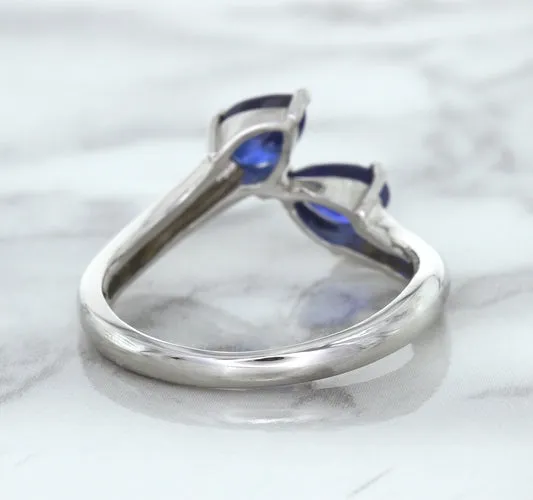 1.11ctw Pear Blue Sapphire Snakehead Ring in 14K White Gold