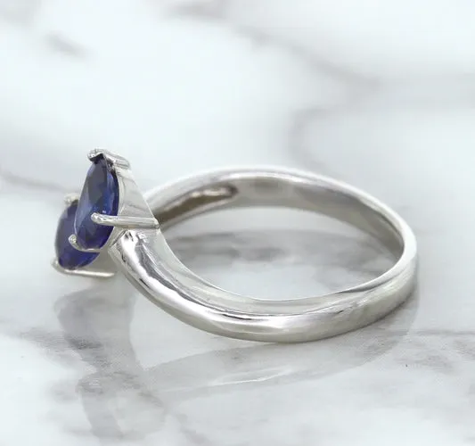 1.11ctw Pear Blue Sapphire Snakehead Ring in 14K White Gold