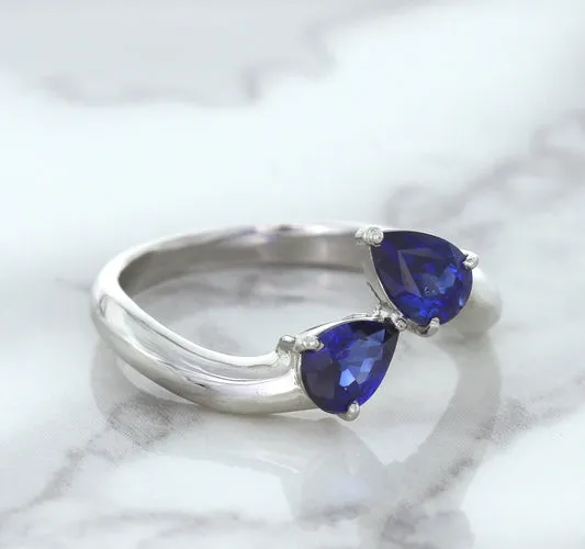 1.11ctw Pear Blue Sapphire Snakehead Ring in 14K White Gold