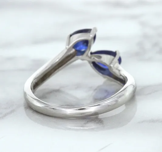 1.11ctw Pear Blue Sapphire Snakehead Ring in 14K White Gold