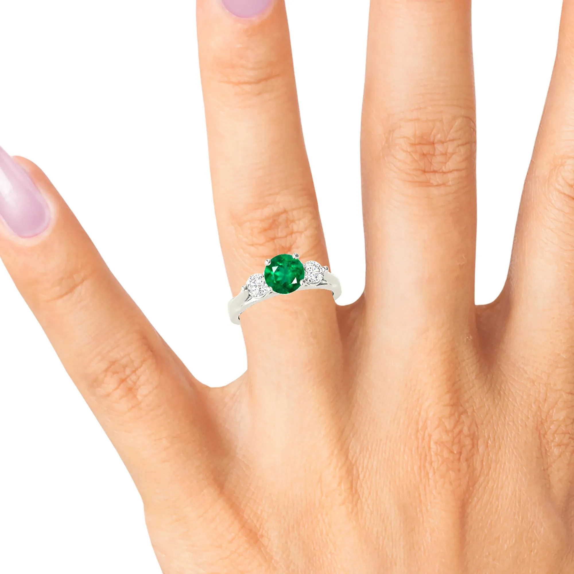 1.15 ct. Genuine Emerald Three Stone Ring With Diamonds