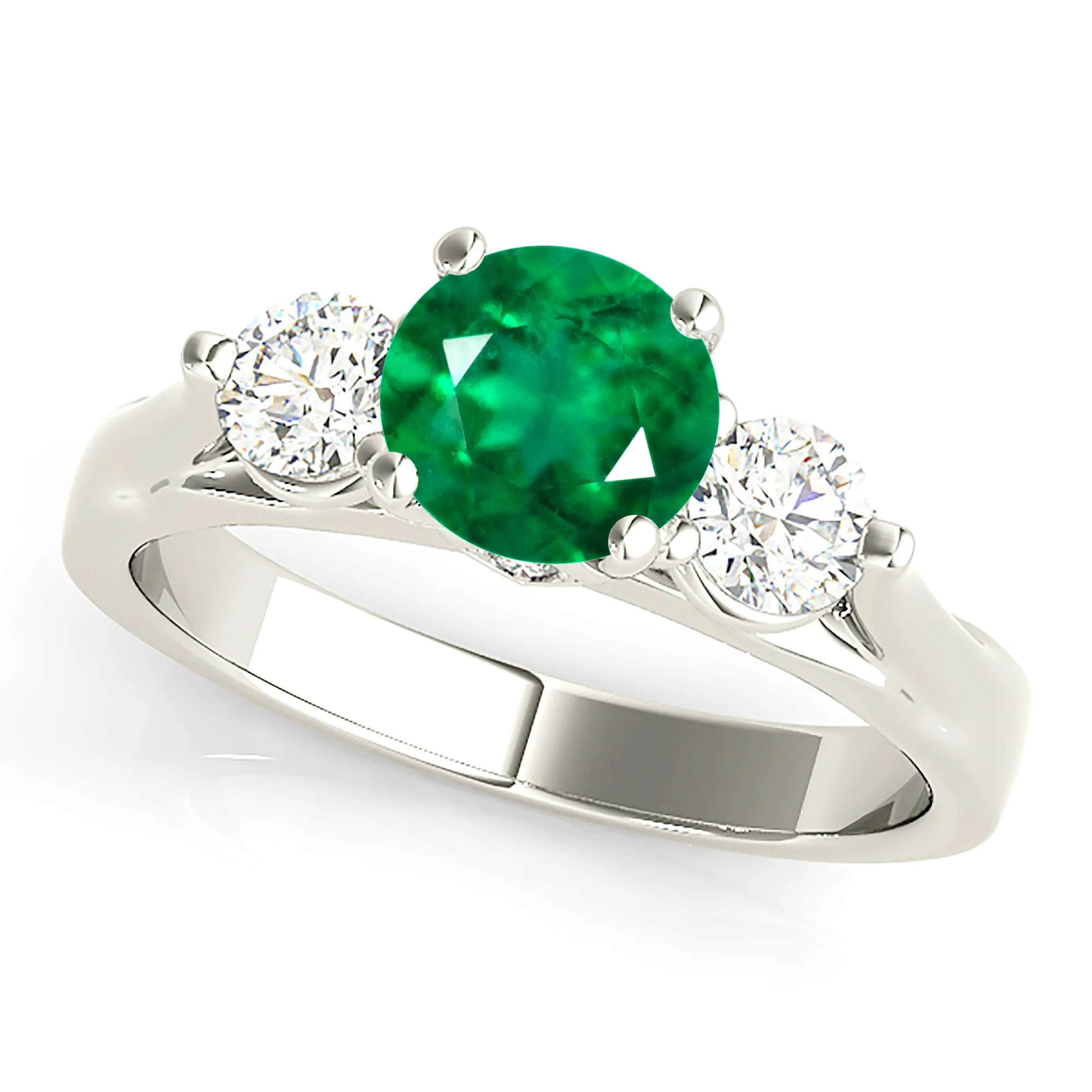 1.15 ct. Genuine Emerald Three Stone Ring With Diamonds
