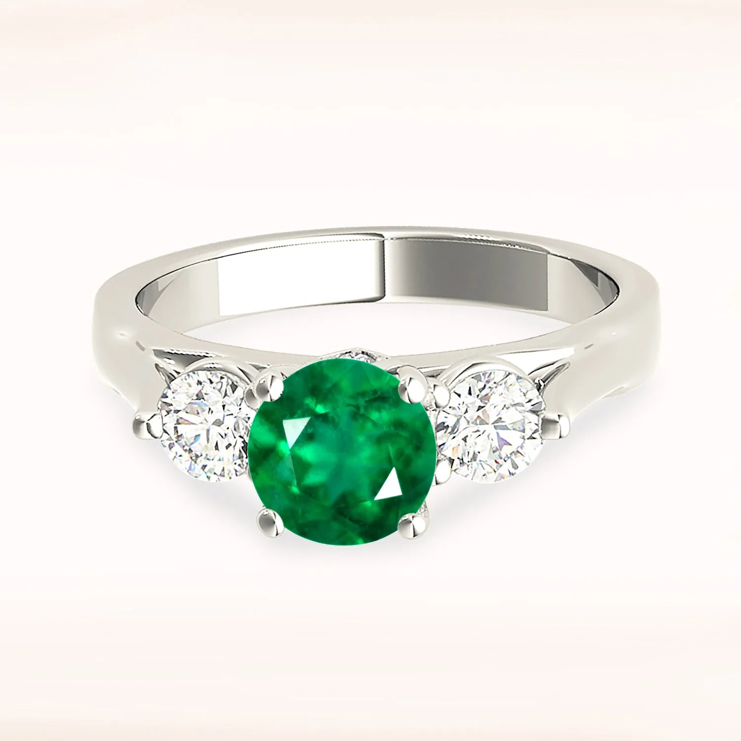 1.15 ct. Genuine Emerald Three Stone Ring With Diamonds