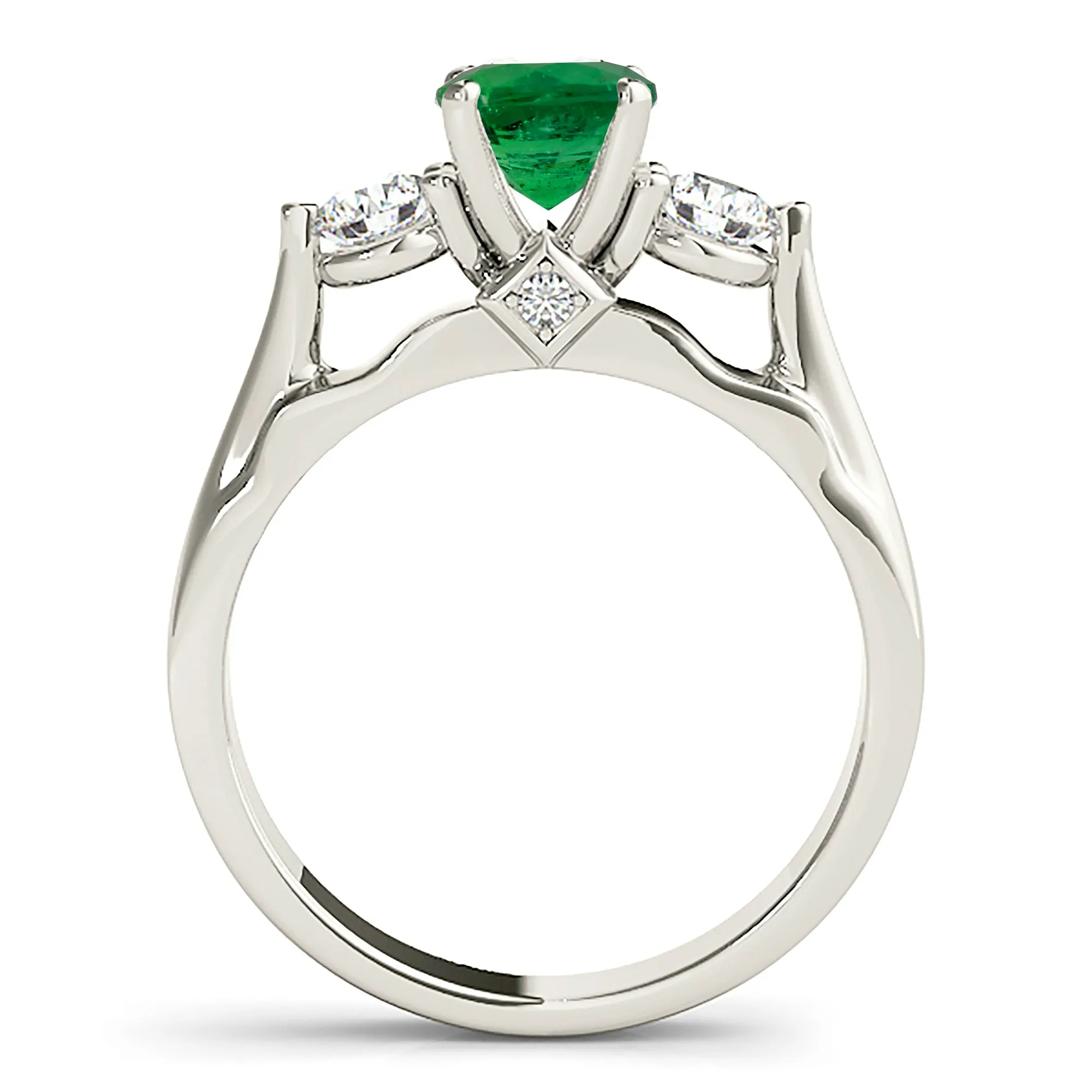 1.15 ct. Genuine Emerald Three Stone Ring With Diamonds