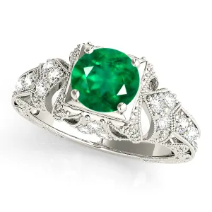 1.15 ct. Genuine Solitaire Emerald Ring With Filigree And Milgrain Band