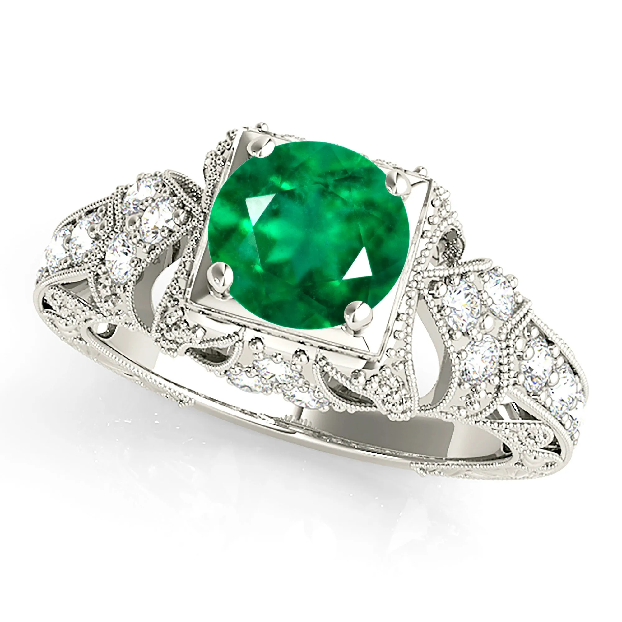 1.15 ct. Genuine Solitaire Emerald Ring With Filigree And Milgrain Band